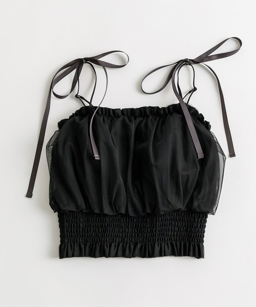 OLIVE des OLIVE（オリーブデオリーブ）の「チュール重ね裾シャーリングキャミ　1041060600（キャミソール・レディース・チャコールグレー/オフホワイト/ブラック・FREE）」の20枚目の写真