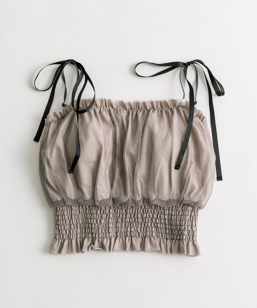 OLIVE des OLIVE（オリーブデオリーブ）の「チュール重ね裾シャーリングキャミ　1041060600（キャミソール・レディース・チャコールグレー/オフホワイト/ブラック・FREE）」の12枚目の写真