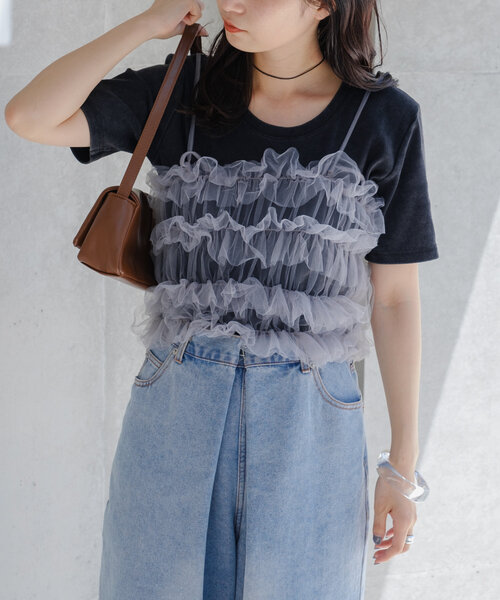 Kastane（カスタネ）の「【前後2WAY/4色展開】ピグメントリブTEE（Tシャツ/カットソー・レディース・ブルー/グレー/ブラック/アイボリー・FREE）」の7枚目の写真