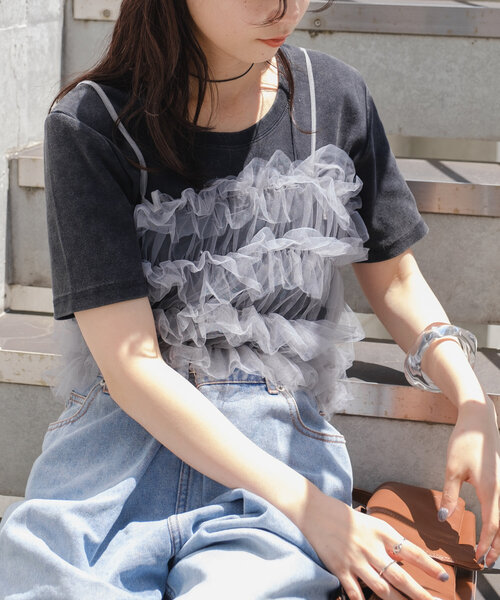 Kastane（カスタネ）の「【前後2WAY/4色展開】ピグメントリブTEE（Tシャツ/カットソー・レディース・ブルー/グレー/ブラック/アイボリー・FREE）」の9枚目の写真