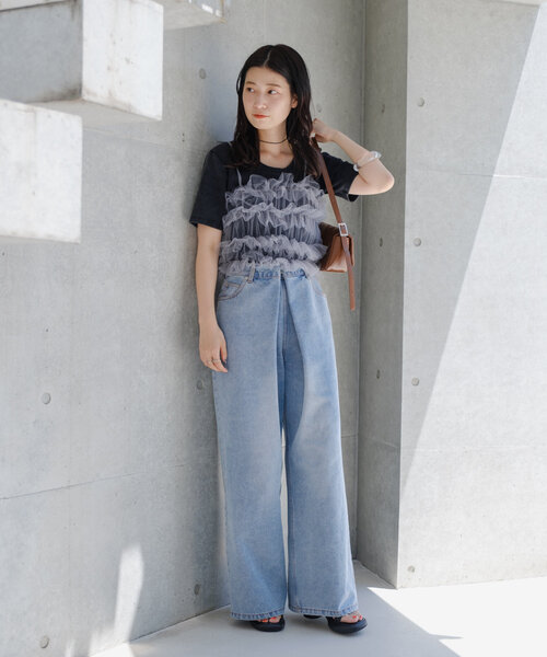 Kastane（カスタネ）の「【前後2WAY/4色展開】ピグメントリブTEE（Tシャツ/カットソー・レディース・ブルー/グレー/ブラック/アイボリー・FREE）」の10枚目の写真