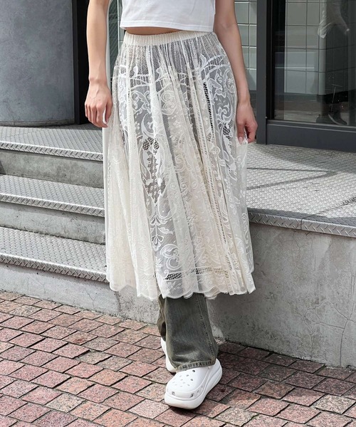 3.3 Field Trip （3.3フィールドトリップ）の「3.3 Field Trip／レースロングスカート（スカート・レディース・ホワイト/クリーム・FREE）」の6枚目の写真