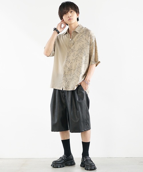 MinoriTY(マイノリティ)の「【MinoriTY】さらさら配色フラワーシャツ メンズ 半袖シャツ 花柄レギュラーカラー オーバーサイズ ビッグシルエット ルーズフィット 夏服(シャツ/ブラウス・メンズ・ベージュ/ブラック・S/M/L)」の20枚目の写真