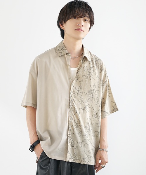 MinoriTY】さらさら配色フラワーシャツ メンズ 半袖シャツ 花柄