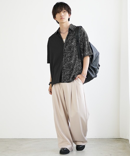 MinoriTY(マイノリティ)の「【MinoriTY】さらさら配色フラワーシャツ メンズ 半袖シャツ 花柄レギュラーカラー オーバーサイズ ビッグシルエット ルーズフィット 夏服(シャツ/ブラウス・メンズ・ベージュ/ブラック・S/M/L)」の14枚目の写真