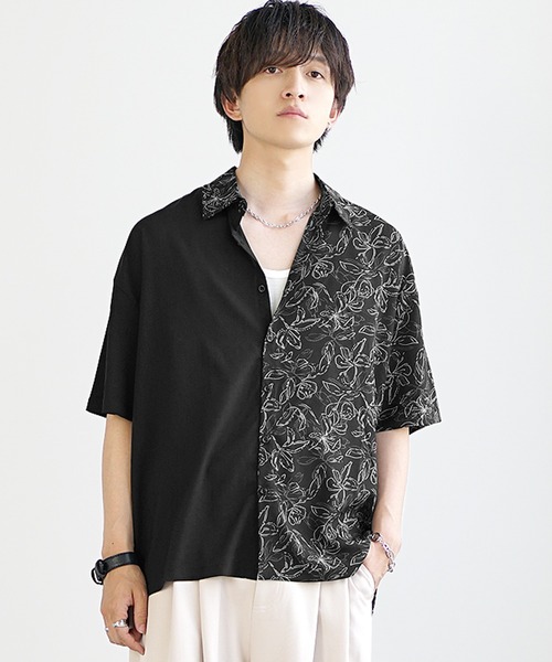 MinoriTY(マイノリティ)の「【MinoriTY】さらさら配色フラワーシャツ メンズ 半袖シャツ 花柄レギュラーカラー オーバーサイズ ビッグシルエット ルーズフィット 夏服(シャツ/ブラウス・メンズ・ベージュ/ブラック・S/M/L)」の10枚目の写真