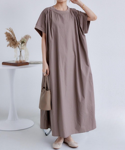 MAISON DE THERESE（メゾン ド テレーズ）の「フレンチ袖ビッグシルエットロングワンピース（ワンピース・レディース・ブラック/モカ/ネイビー/ホワイト・FREE）」の13枚目の写真