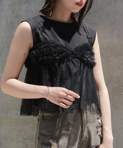 Chico（チコ）の「チュールキャミセットT（Tシャツ/カットソー