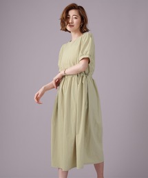 チェスティ♡フレアヘムワンピース 半袖ロングワンピース ベージュ キャミワンピ付き楊柳シフォンティアードワンピース[mc076