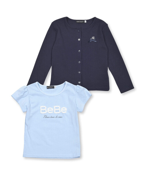 BeBe(ベベ)の「テレコカーディガン+半袖ロゴTシャツガールズSET(90~150cm)(アンサンブル・キッズ・ピンク/ネイビー・90cm/120cm/150cm/130cm/100cm/140cm/110cm)」の2枚目の写真