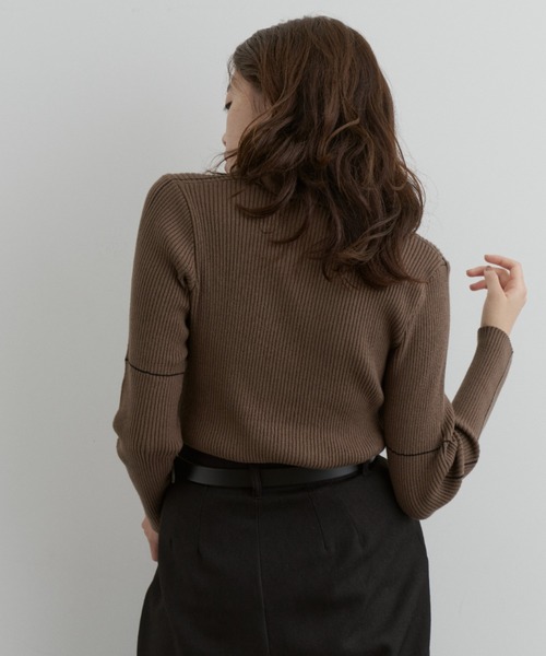 セール】【ロングセラー】襟付きラインリブニットプルオーバー（ニット