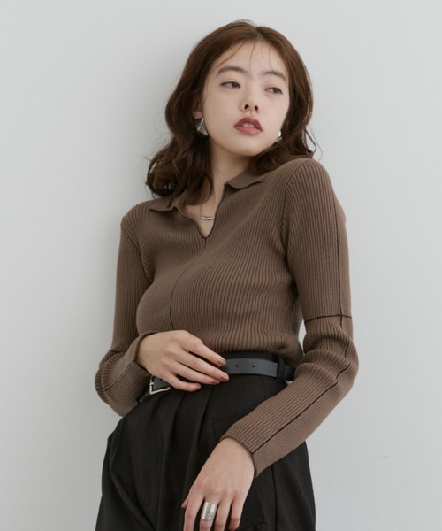 ⭐︎【新品】SHAREEF 七分袖 リネン100％ ニット ブラウン ファー袖口クルーネックニットプルオーバー ブラウン – [公式
