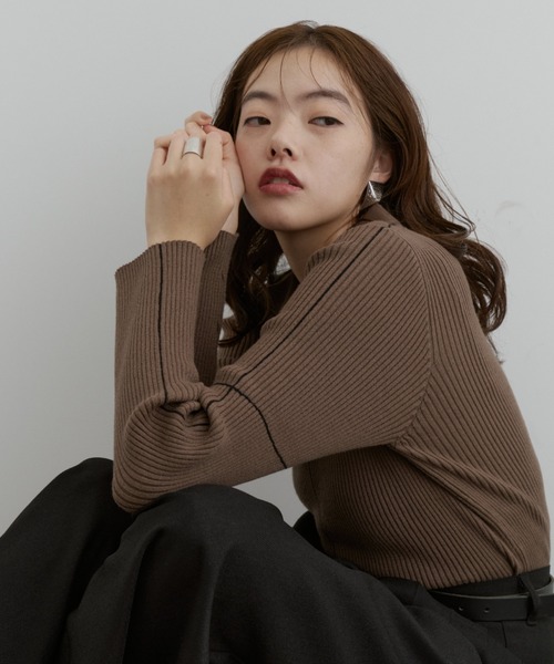 ロングセラー】襟付きラインリブニットプルオーバー（ニット/セーター