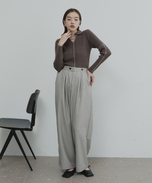 DFFUR.（ディフル）の「【ロングセラー】襟付きラインリブニットプルオーバー（ニット/セーター・レディース・ベージュ/ライム/グレー/ボルドー/アイボリー/ネイビー/ブラウン/チャコールグレー・FREE）」の15枚目の写真