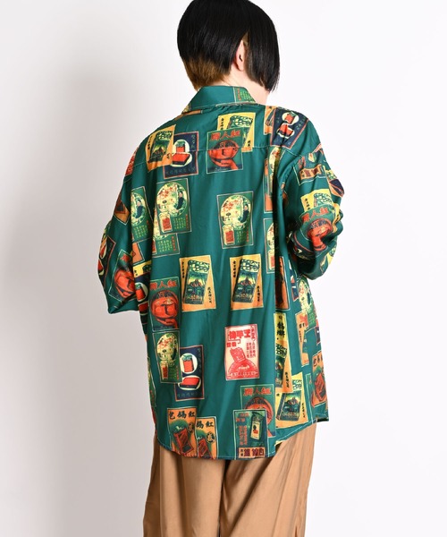 ブラウス シャツ 柄シャツ タバコ柄 総柄シャツ レトロ レディース メンズ セール】柄シャツ タバコ柄 総柄シャツ レトロ（シャツ/ブラウス