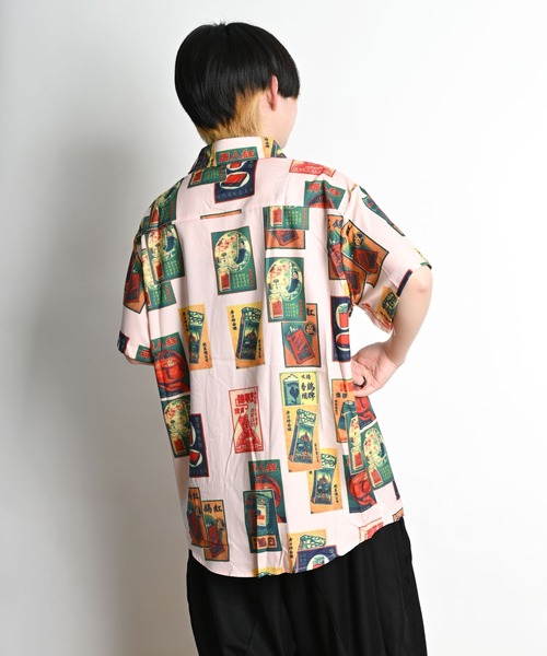 ブラウス シャツ 柄シャツ タバコ柄 総柄シャツ レトロ レディース メンズ セール】柄シャツ タバコ柄 総柄シャツ レトロ（シャツ/ブラウス