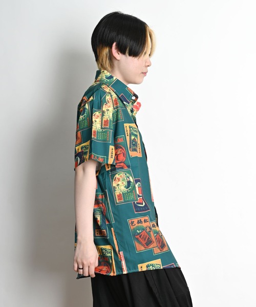 セール】柄シャツ タバコ柄 総柄シャツ レトロ（シャツ/ブラウス