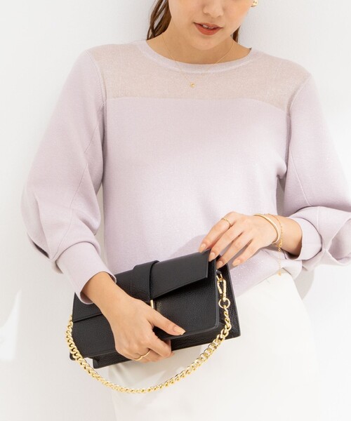 NOLLEY’S Sophi(ノーリーズソフィ)の「部分シアーパワショルプルオーバーニット(ニット/セーター・レディース・ホワイト/ベビーピンク/ブラック・38)」の3枚目の写真
