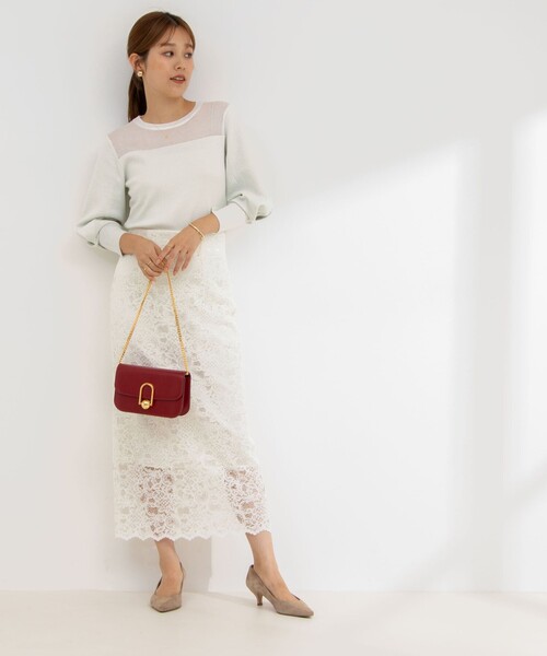 NOLLEY’S Sophi(ノーリーズソフィ)の「部分シアーパワショルプルオーバーニット(ニット/セーター・レディース・ホワイト/ベビーピンク/ブラック・38)」の6枚目の写真
