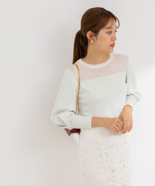 NOLLEY’S Sophi(ノーリーズソフィ)の「部分シアーパワショルプルオーバーニット(ニット/セーター・レディース・ホワイト/ベビーピンク/ブラック・38)」の8枚目の写真