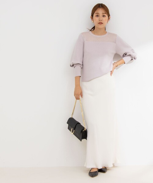 NOLLEY’S Sophi(ノーリーズソフィ)の「部分シアーパワショルプルオーバーニット(ニット/セーター・レディース・ホワイト/ベビーピンク/ブラック・38)」の10枚目の写真