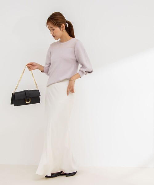 NOLLEY’S Sophi(ノーリーズソフィ)の「部分シアーパワショルプルオーバーニット(ニット/セーター・レディース・ホワイト/ベビーピンク/ブラック・38)」の12枚目の写真