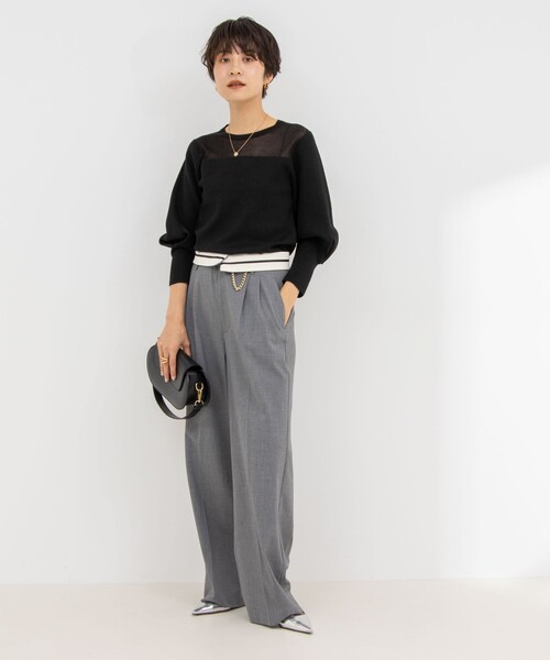 NOLLEY’S Sophi(ノーリーズソフィ)の「部分シアーパワショルプルオーバーニット(ニット/セーター・レディース・ホワイト/ベビーピンク/ブラック・38)」の16枚目の写真