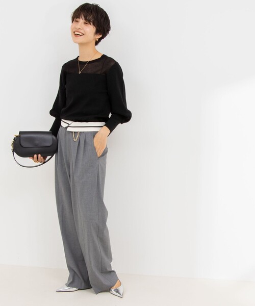 NOLLEY’S Sophi(ノーリーズソフィ)の「部分シアーパワショルプルオーバーニット(ニット/セーター・レディース・ホワイト/ベビーピンク/ブラック・38)」の18枚目の写真