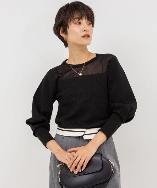 NOLLEY’S Sophi(ノーリーズソフィ)の「部分シアーパワショルプルオーバーニット(ニット/セーター・レディース・ホワイト/ベビーピンク/ブラック・38)」の20枚目の写真