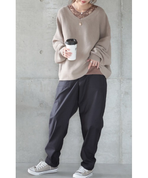 HUG.U(ハグユー)の「ほどゆるカーゴパンツ(チノパンツ・レディース・ベージュ/ダークグレー/サンドベージュ/ブラック/カーキ・M/L/XL)」の9枚目の写真