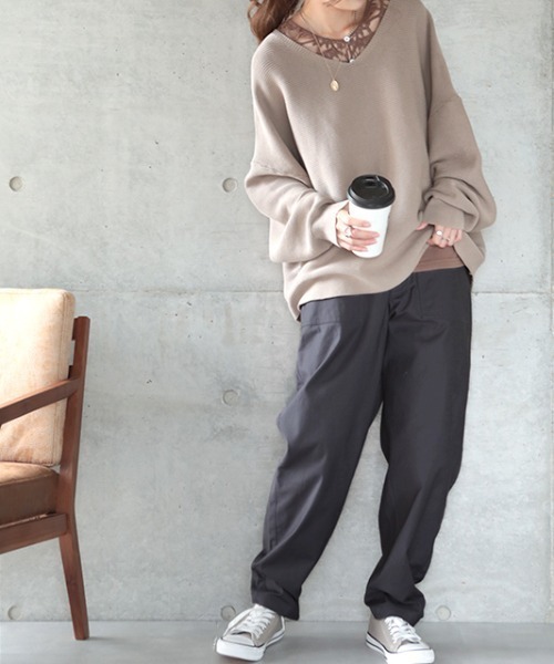 HUG.U(ハグユー)の「ほどゆるカーゴパンツ(チノパンツ・レディース・ベージュ/ダークグレー/サンドベージュ/ブラック/カーキ・M/L/XL)」の10枚目の写真