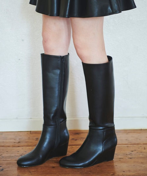 31 Sons de mode（トランテアン　ソン　ドゥ　モード）の「ウエッジヒールロングブーツ（ブーツ・レディース・ダークブラウン/ブラック・S/M/L）」の5枚目の写真