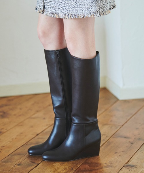 31 Sons de mode（トランテアン　ソン　ドゥ　モード）の「ウエッジヒールロングブーツ（ブーツ・レディース・ダークブラウン/ブラック・S/M/L）」の13枚目の写真