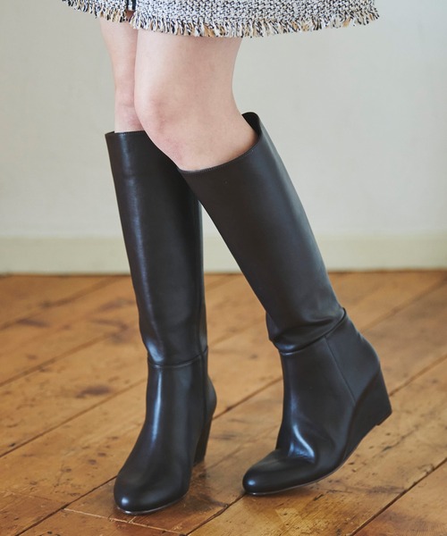 31 Sons de mode（トランテアン　ソン　ドゥ　モード）の「ウエッジヒールロングブーツ（ブーツ・レディース・ダークブラウン/ブラック・S/M/L）」の14枚目の写真