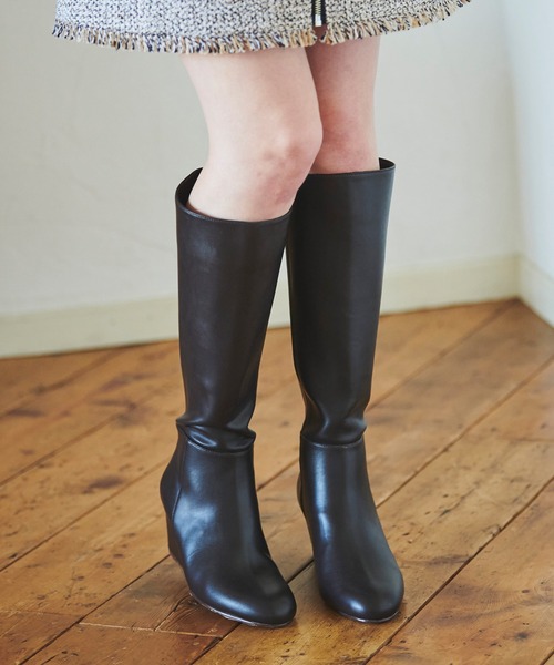31 Sons de mode（トランテアン　ソン　ドゥ　モード）の「ウエッジヒールロングブーツ（ブーツ・レディース・ダークブラウン/ブラック・S/M/L）」の15枚目の写真