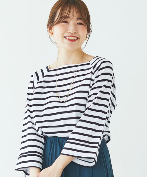 【セール】ボーダースクエアネックワイドスリーブプルオーバー（Tシャツ/カットソー）｜le.coeur blanc（ルクールブラン） 6,632円