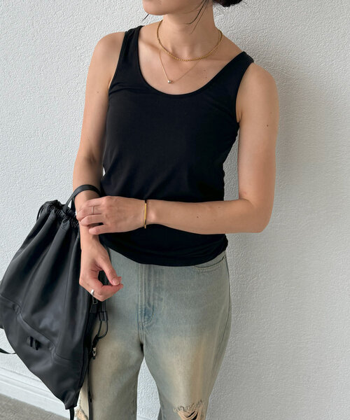 RIVE DROITE（リヴドロワ）の「【MYSELFbyRD（マイセルフバイリヴドロワ）】baseTANK（タンクトップ・レディース・オフホワイト/ブラック/ブラウン・FREE）」の3枚目の写真