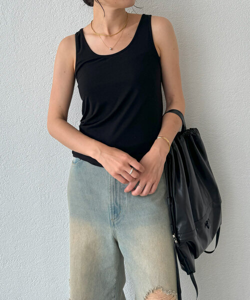 RIVE DROITE（リヴドロワ）の「【MYSELFbyRD（マイセルフバイリヴドロワ）】baseTANK（タンクトップ・レディース・オフホワイト/ブラック/ブラウン・FREE）」の9枚目の写真