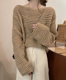 ざっくり編み クロップド丈ニット