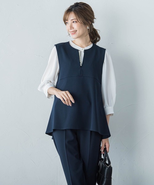 ketty(ケティ)の「ハイストレッチジョーゼットパールジレ≪手洗い可能≫(ベスト・レディース・ネイビー/ブラウン/チャコールグレー/ブラック・M)」の4枚目の写真
