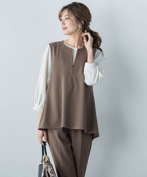ketty(ケティ)の「ハイストレッチジョーゼットパールジレ≪手洗い可能≫(ベスト・レディース・ネイビー/ブラウン/チャコールグレー/ブラック・M)」の3枚目の写真