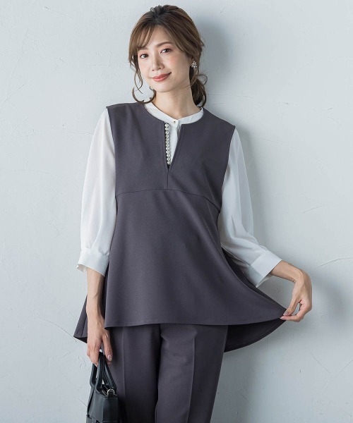 ketty(ケティ)の「ハイストレッチジョーゼットパールジレ≪手洗い可能≫(ベスト・レディース・ネイビー/ブラウン/チャコールグレー/ブラック・M)」の2枚目の写真