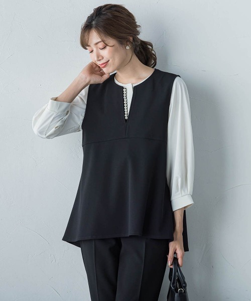ketty(ケティ)の「ハイストレッチジョーゼットパールジレ≪手洗い可能≫(ベスト・レディース・ネイビー/ブラウン/チャコールグレー/ブラック・M)」の1枚目の写真