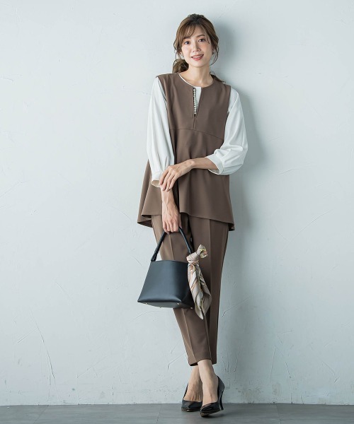 ketty(ケティ)の「ハイストレッチジョーゼットパールジレ≪手洗い可能≫(ベスト・レディース・ネイビー/ブラウン/チャコールグレー/ブラック・M)」の16枚目の写真