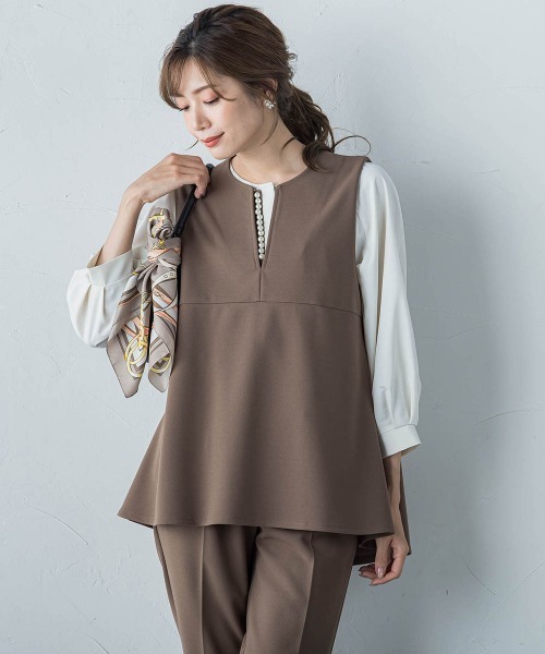 ketty(ケティ)の「ハイストレッチジョーゼットパールジレ≪手洗い可能≫(ベスト・レディース・ネイビー/ブラウン/チャコールグレー/ブラック・M)」の12枚目の写真