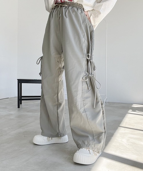Nana(ナナ)の「サイドリボンワイドパンツ(その他パンツ・レディース・カーキ/ブラック・FREE)」の4枚目の写真