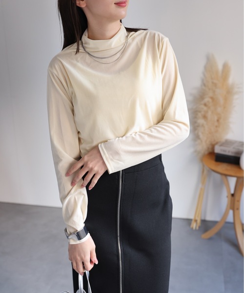 セール】ハイネックベロアトップス/長袖TOPS（Tシャツ/カットソー