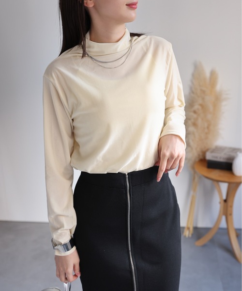 (長袖M)NO.S PROJECT◆クラシックベロアトップス◆ノスプロジェクト セール】ハイネックベロアトップス/長袖TOPS（Tシャツ/カットソー