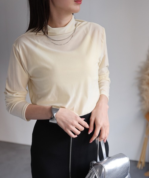 セール】ハイネックベロアトップス/長袖TOPS（Tシャツ/カットソー