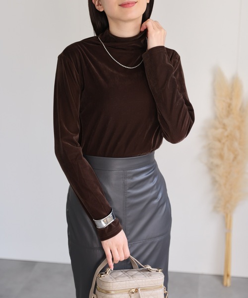 セール】ハイネックベロアトップス/長袖TOPS（Tシャツ/カットソー